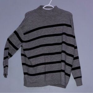 HYFVE Gray and Black Cowl Neck Striped Sweater